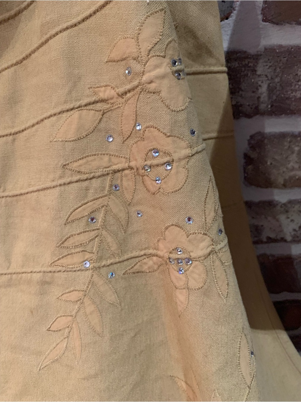 DKNY Tan A-Line Skirt with Horizontal Stitch & Beading Detail